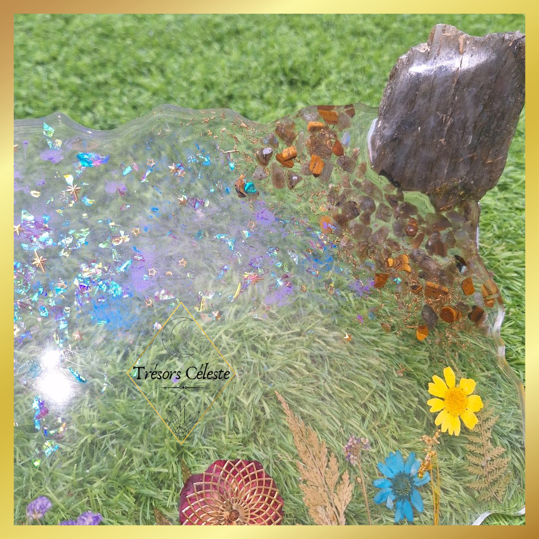 Plateau avec une Labradorite brut et oeil de tigre
