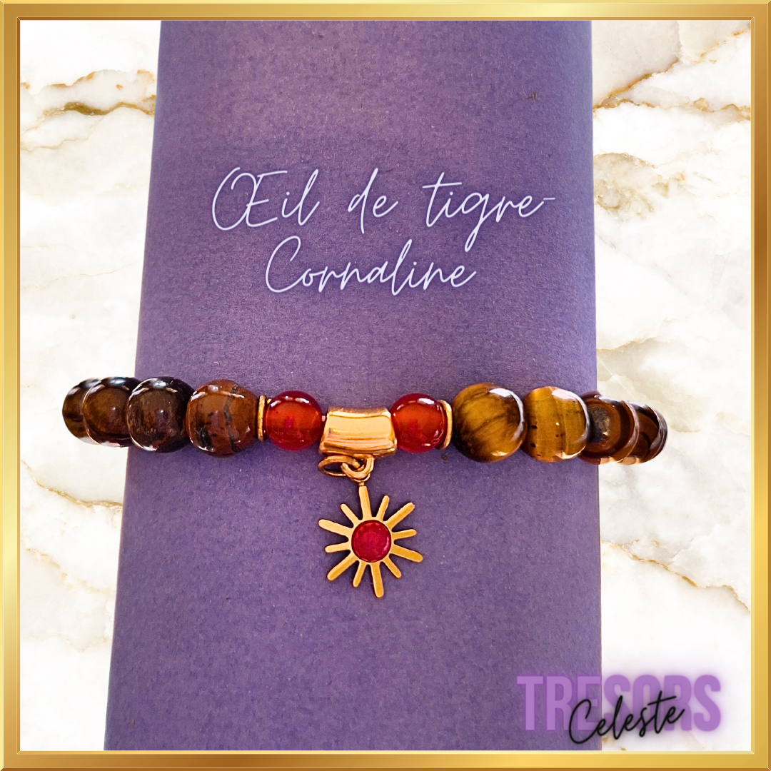 Bracelet œil de tigre et agate rouge