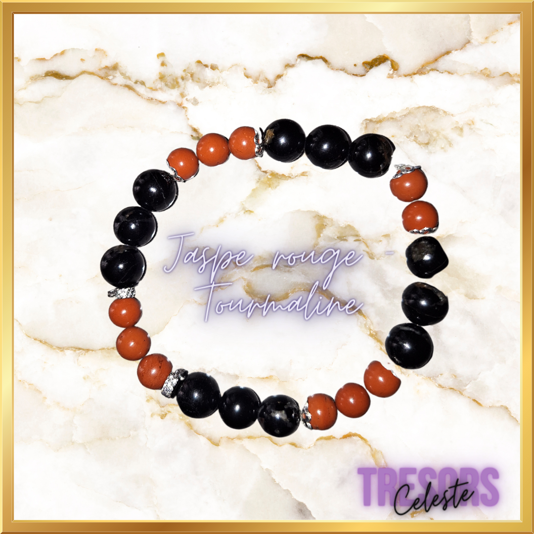 Bracelet jaspe rouge et tourmaline