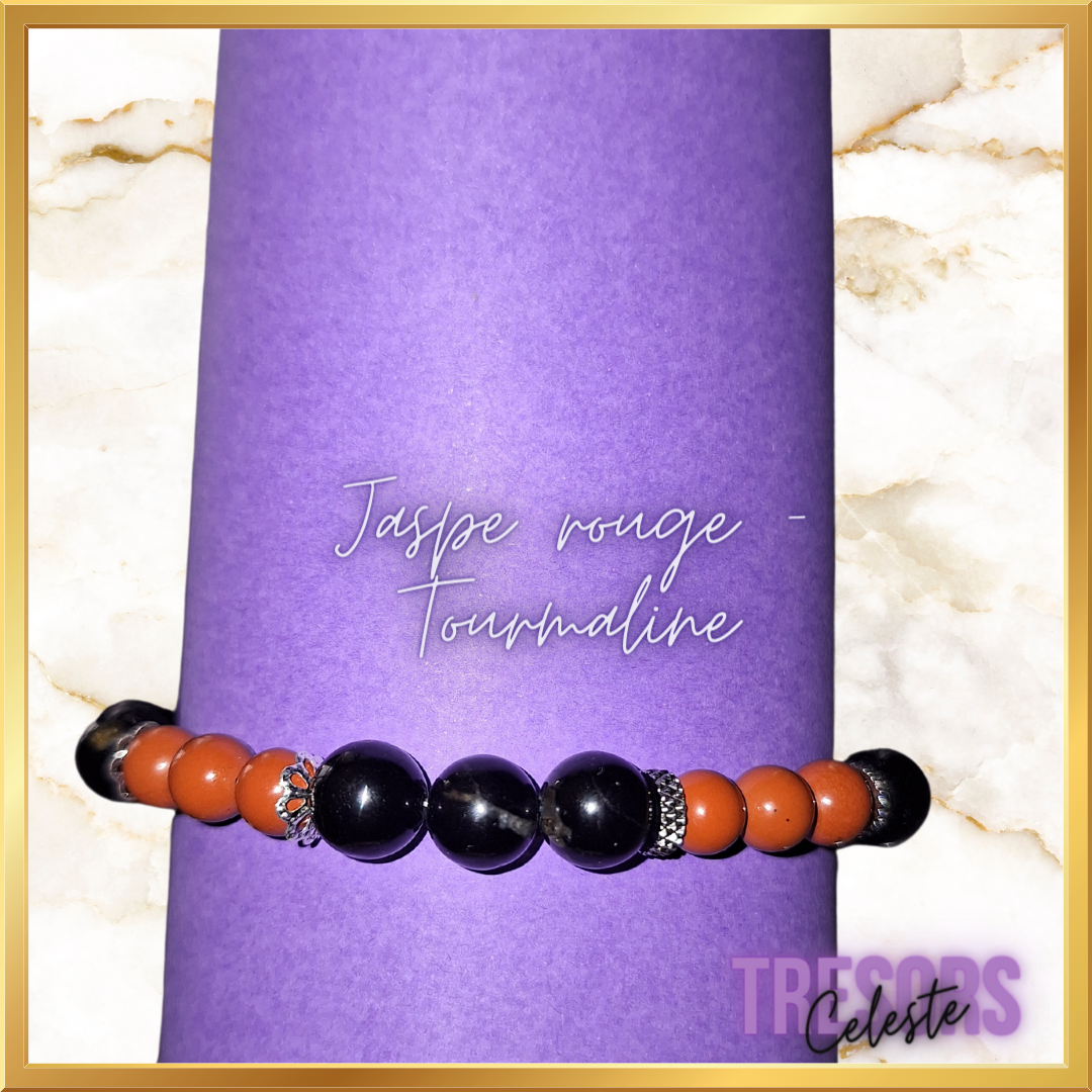 Bracelet jaspe rouge et tourmaline