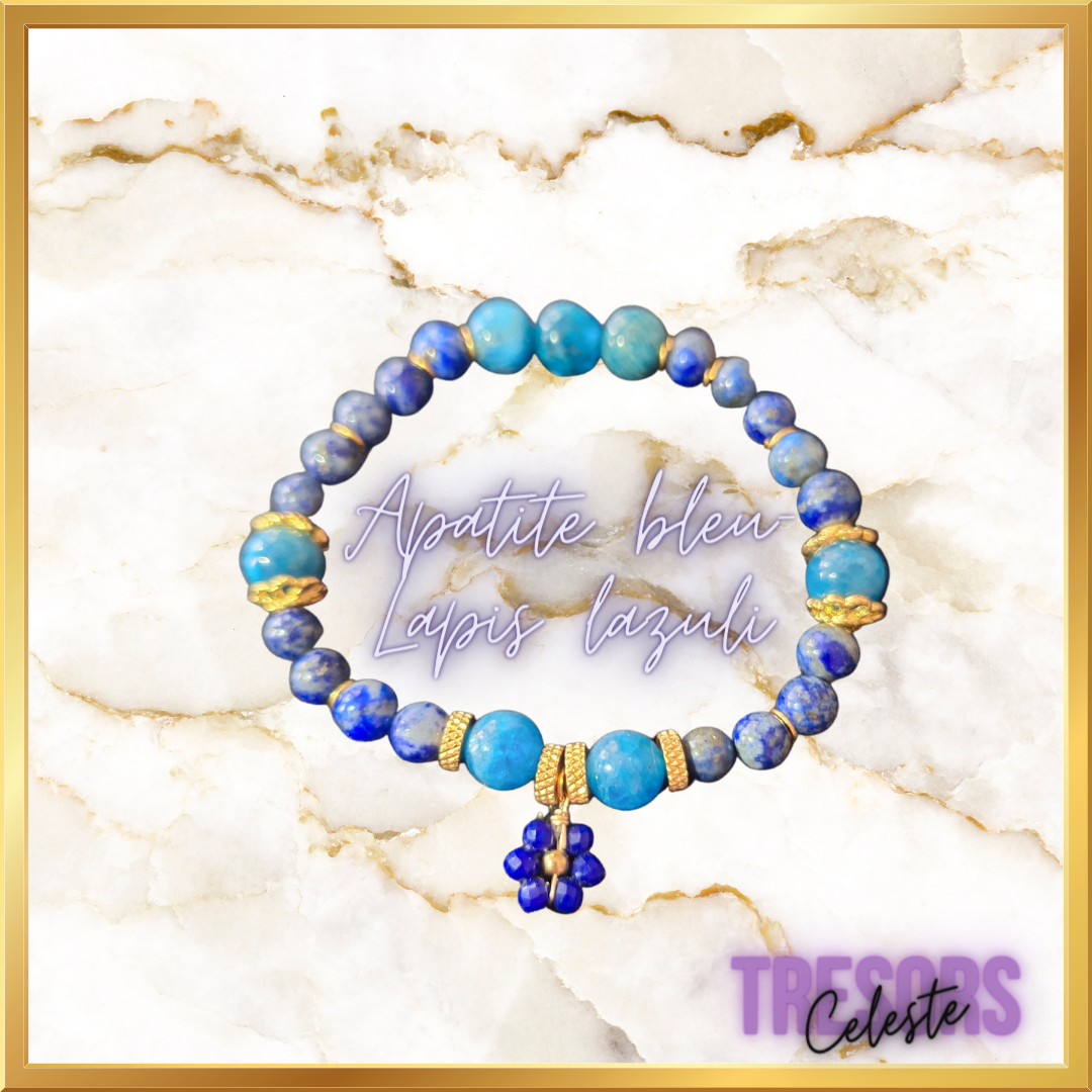 Bracelet apatite bleu - lapis lazuli