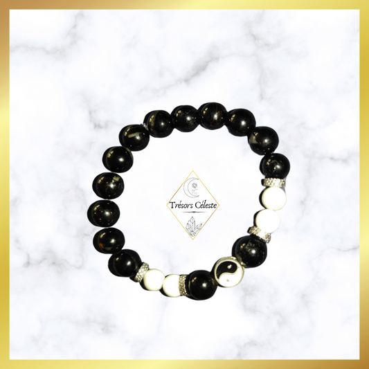 Bracelet Yin et Yang , Howlite et tourmaline.