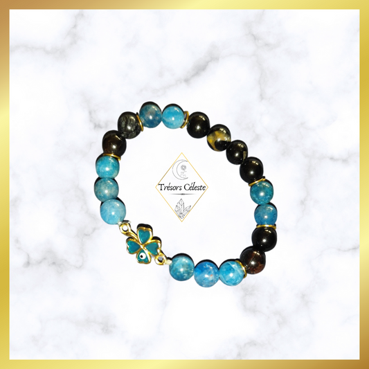 Bracelet Apatite bleue et tourmaline