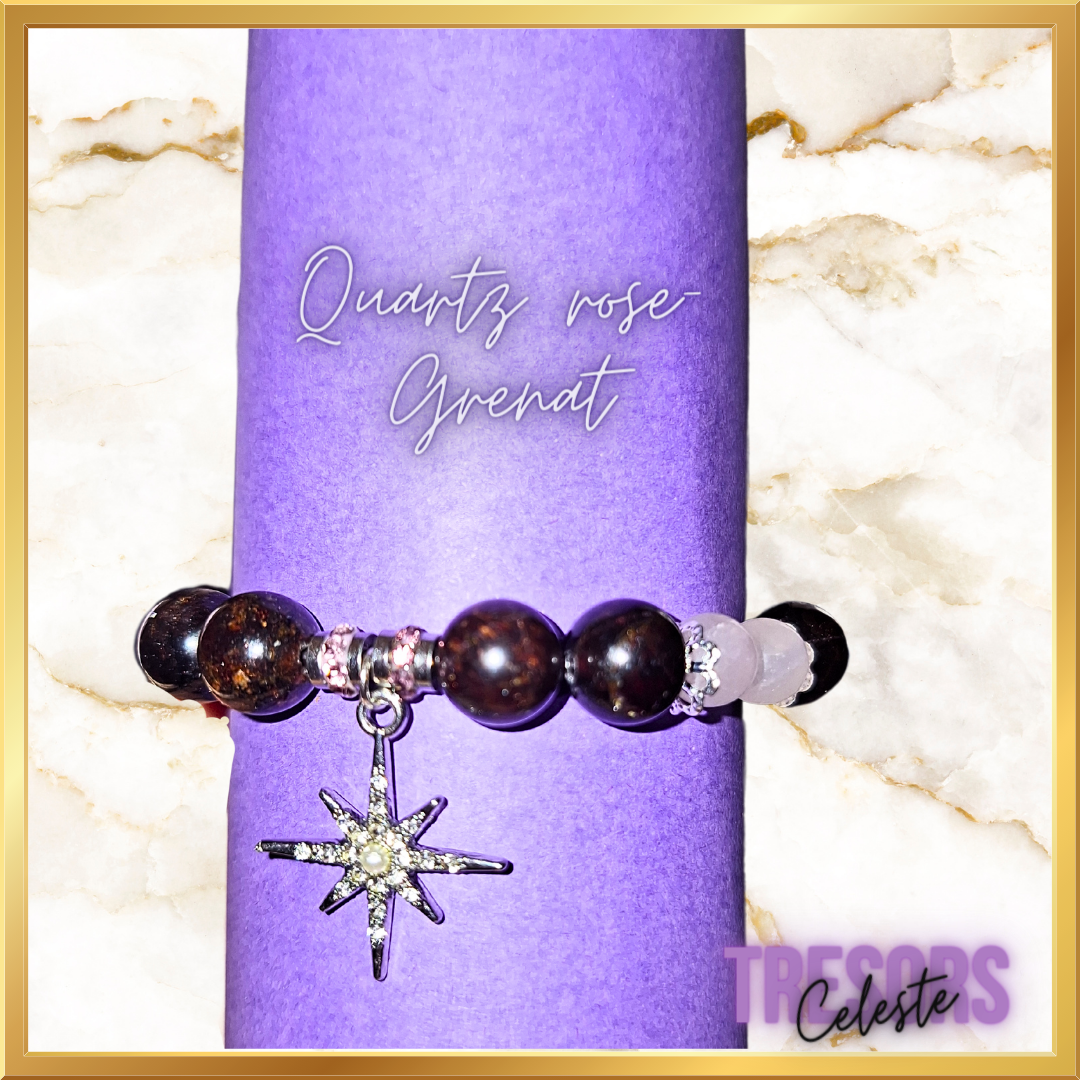 Bracelet quartz rose - grenat