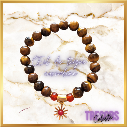 Bracelet œil de tigre et agate rouge