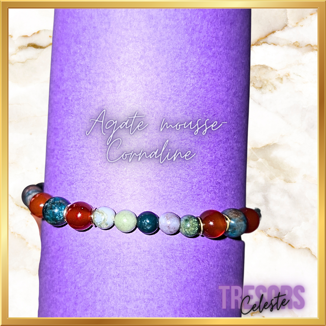 Bracelet agate mousse - cornaline