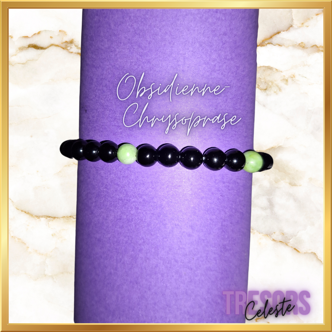Bracelet obsidienne et chrysoprase